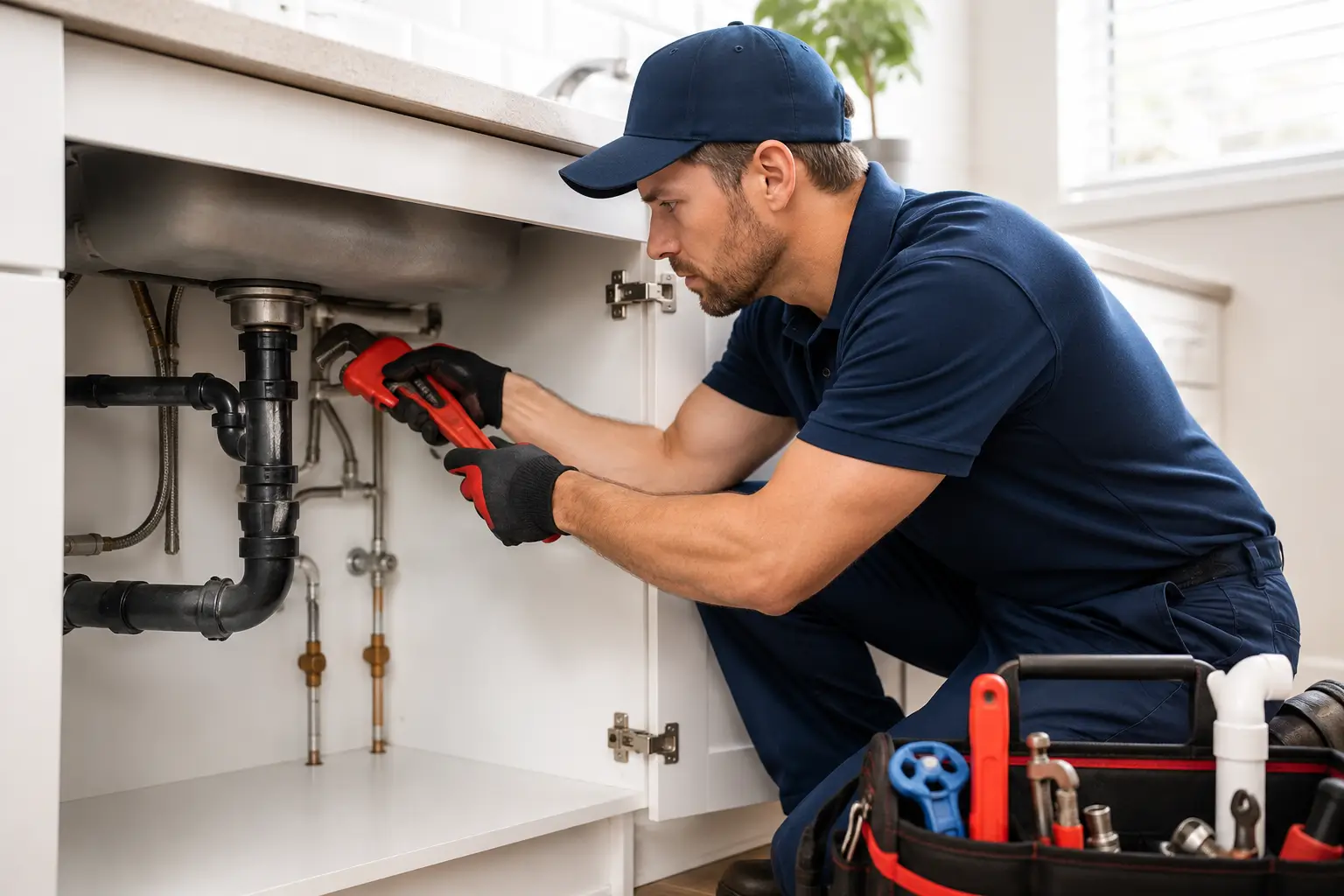 Professional plumbing technician