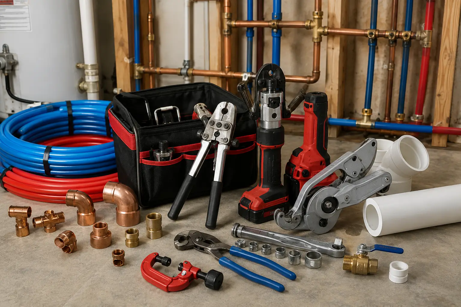 Professional tools used for whole house repiping