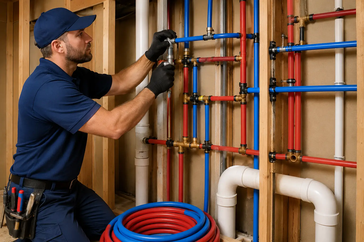 Professional plumber installing new water lines